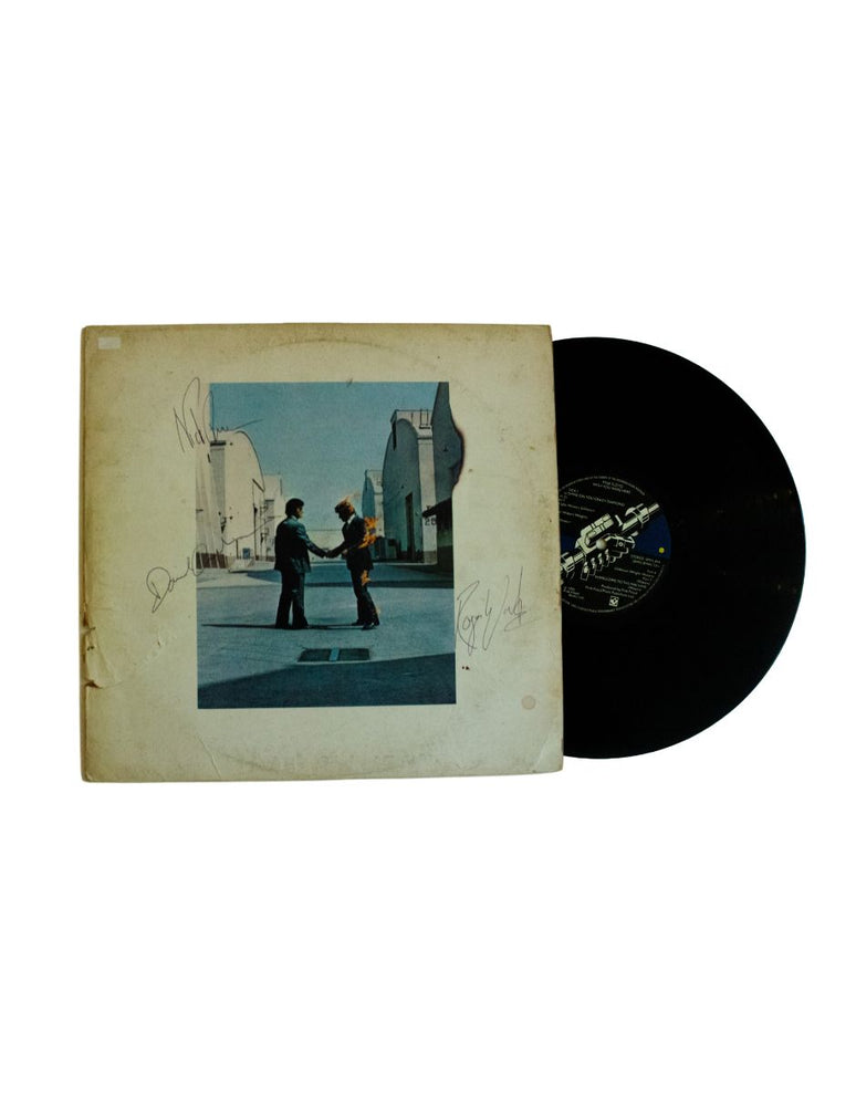 Disco vinyl firmado o autografiado por integrantes de la banda Pink Floyd David Gilmour, Roger Waters y Nick Mason. Álbum "Whish You Were Here"